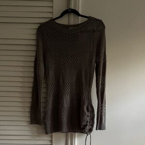 Seven7 Openwork Crewneck Sweater in Gray